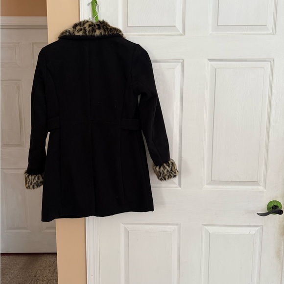 Style & Co. Black Pea Coat with Leopard Faux Fur Trim - Picture 2 of 3